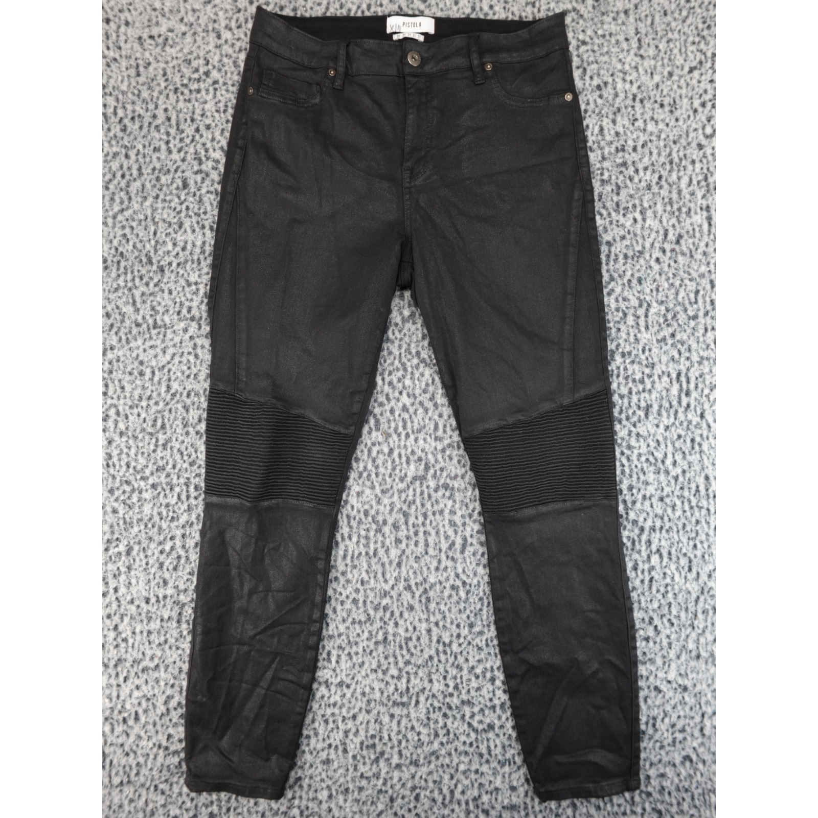 Pistola Moto Skinny Jeans Women 31 Black Coated Biker Ribbed Mid Rise Pants